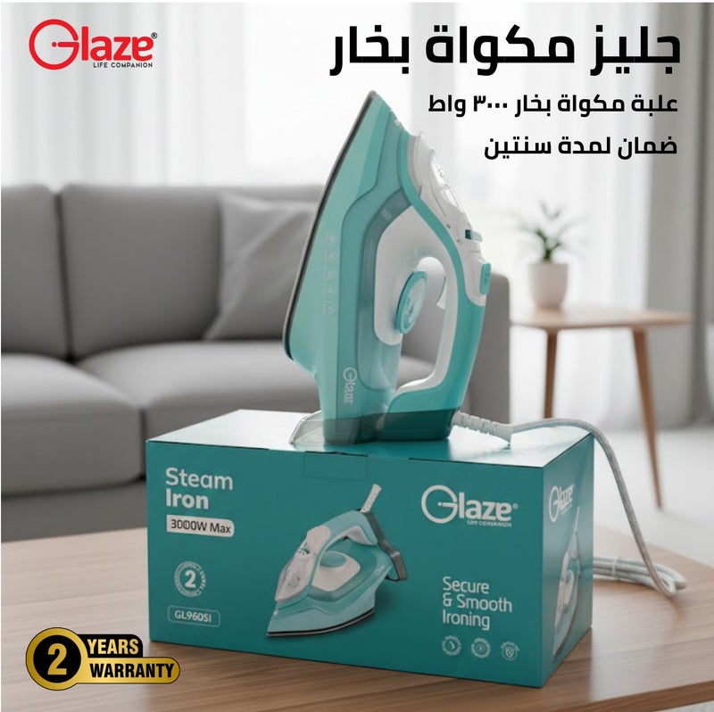 جليز مكواة بخار بقوة 3000 واط - تسخين سريع وقوي مع البخار والرذاذ، قاعدة سيراميك، تحكم قابل للتعديل في درجة الحرارة، نظام مضاد للتكلس، لون فيروزي - Image 5